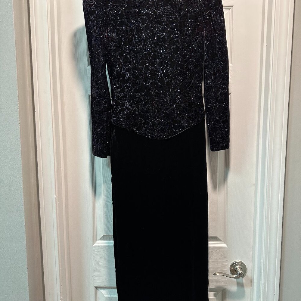80s Vintage Scott McClintock Fabulous Black Velvet Long Sleeve Evening Prom Gown